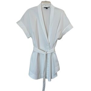 Lafayette148 White Top/Blouse/Tunic Short Sleeve Surplice Neck Wrap Front Large
